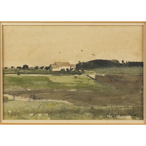 1159 - John Knapp Fisher 1967 – Pembrokeshire farmland, ink and watercolour, inscribed verso, mounted and f... 