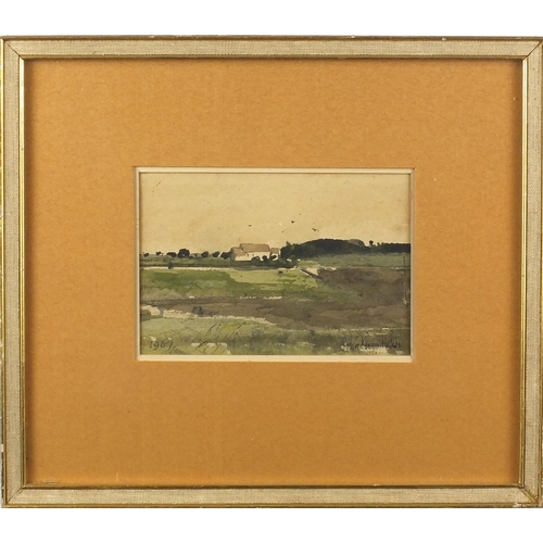 1159 - John Knapp Fisher 1967 – Pembrokeshire farmland, ink and watercolour, inscribed verso, mounted and f... 