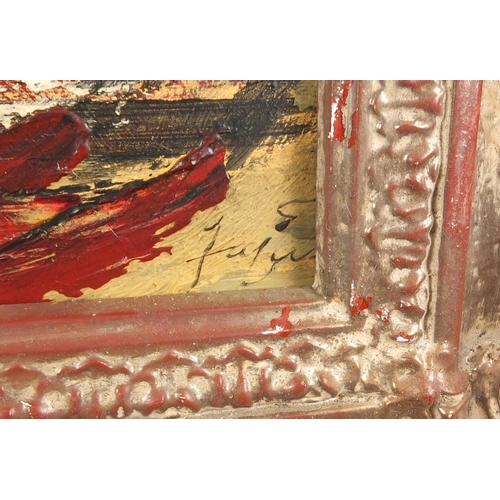 1387 - Abstract composition, oil onto board, bearing an indistinct signature to the lower right, framed, 49... 