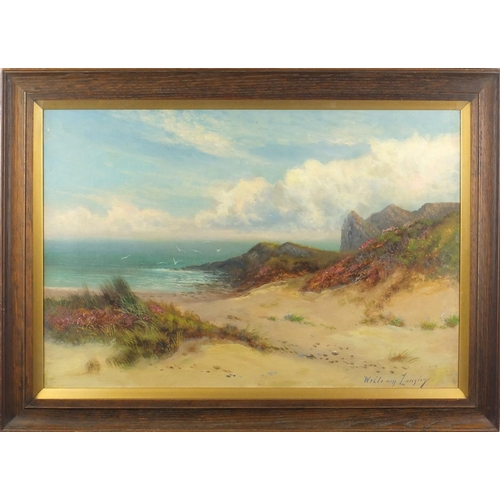 1386 - William Langley - Sand dunes coastal scene, oil onto canvas, mounted and framed, 60cm x 39cm