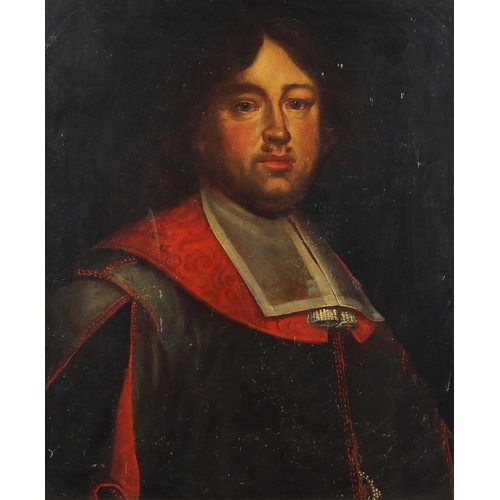 1193 - Top half portrait of a Nobleman, 18th century oil onto canvas, laid onto board, framed, 62cm x 51cm