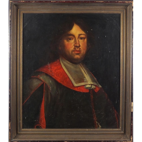 1193 - Top half portrait of a Nobleman, 18th century oil onto canvas, laid onto board, framed, 62cm x 51cm