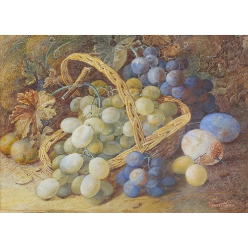 1227 - Vincent Clare - Still life fruit in a basket, 19th century watercolour onto card, mounted and framed... 