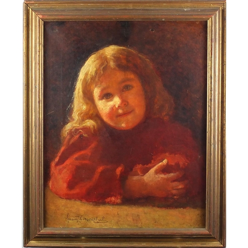 1390 - Franz Wiesenthal - Girl in a red dress, oil onto canvas, framed, 48cm x 38cm