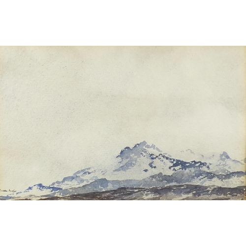 1192 - Francis Russell Flint - Snow covered hills near Willin Perthshire, watercolour onto card, inscribed ... 