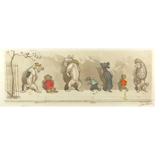 1428 - Boris O'Klein - Comical dogs, set of four pencil signed coloured etchings, each titled to the margin... 