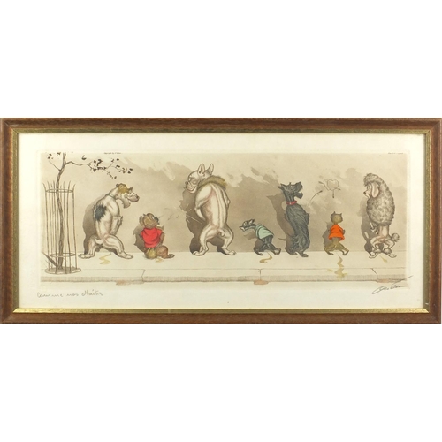 1428 - Boris O'Klein - Comical dogs, set of four pencil signed coloured etchings, each titled to the margin... 