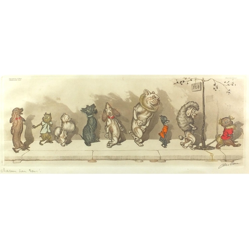 1428 - Boris O'Klein - Comical dogs, set of four pencil signed coloured etchings, each titled to the margin... 