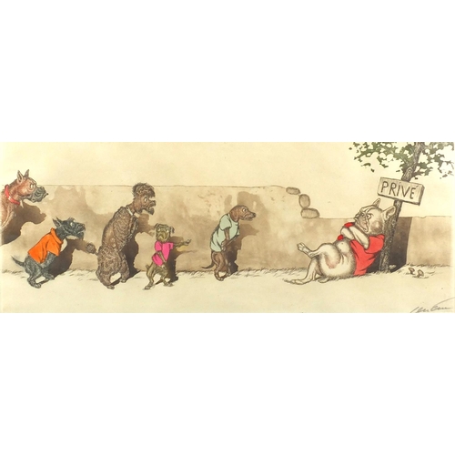 1428 - Boris O'Klein - Comical dogs, set of four pencil signed coloured etchings, each titled to the margin... 