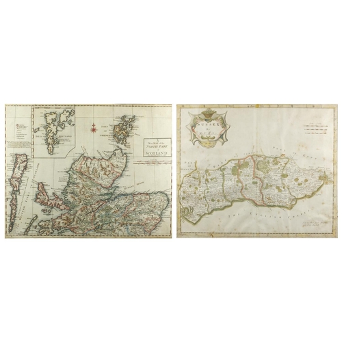 257 - Two antique hand coloured maps comprising a Sussex example by Rob Morden and an example of The North... 