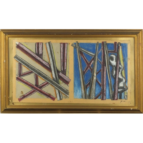 1217 - After William Gear - Abstract composition, mixed media collage onto card, mounted and framed, 55.5cm... 