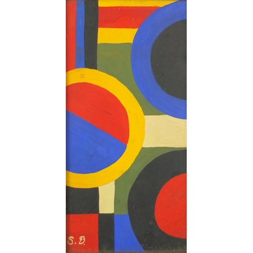 1220 - Abstract compositions, geometric shapes, pair of gouaches onto card, bearing monograms S.D, labels v... 