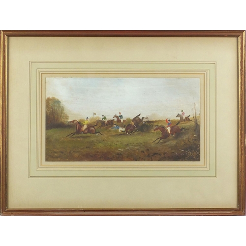 1222 - Horse racing scene, impressionist oil onto board, bearing a signature Ph Pidir? 1892, mounted and fr... 