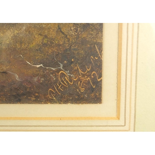 1222 - Horse racing scene, impressionist oil onto board, bearing a signature Ph Pidir? 1892, mounted and fr... 