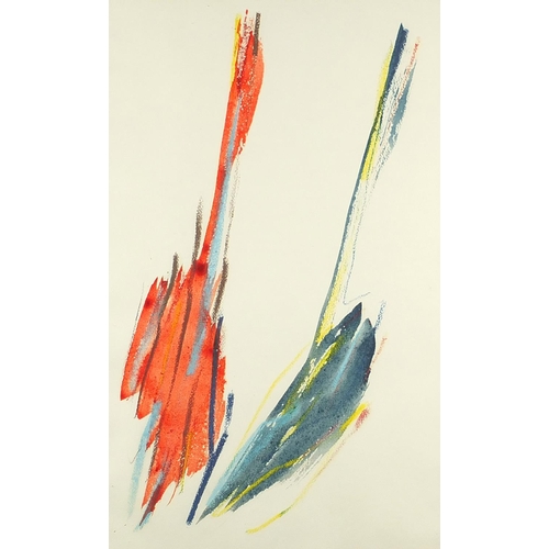 1150 - William Gear - Twin flight, coloured ink and oil pastel onto card, exhibited in Gimpel Fils Gallery,... 