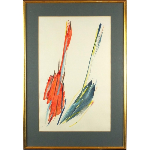 1150 - William Gear - Twin flight, coloured ink and oil pastel onto card, exhibited in Gimpel Fils Gallery,... 