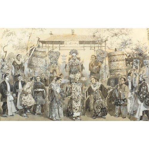 1209 - Choy Chong Canton, Chinesische Theatre, 19th century heightened watercolour and wash, bearing an ind... 