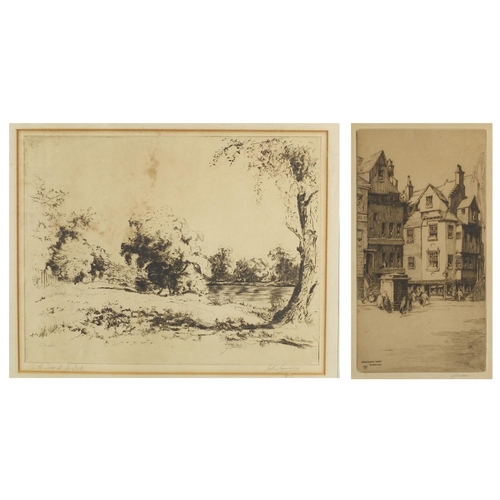 1431 - Two pencil signed black and white etchings including, John Knox's house, Edinburgh by J S C Limpson,... 