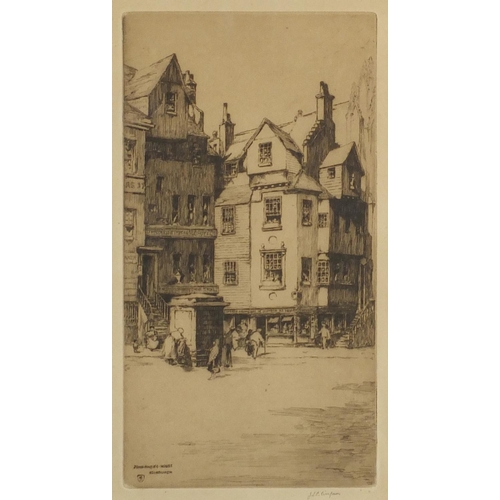 1431 - Two pencil signed black and white etchings including, John Knox's house, Edinburgh by J S C Limpson,... 