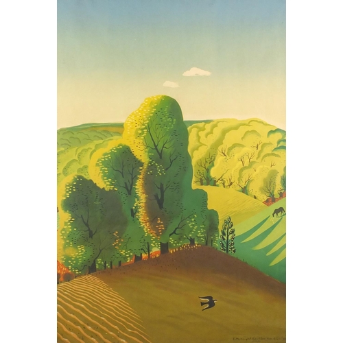 1422 - Edward McKnight Kauffer - Stylised landscape, lithographic poster, framed, 88.5cm x 60cm