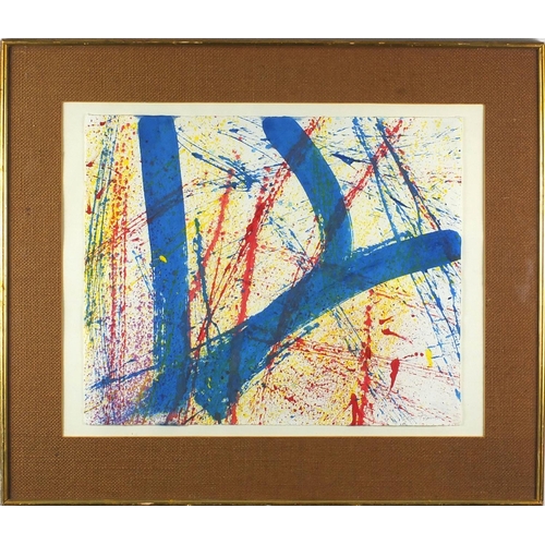 1228 - After Sam Francis, abstract composition, watercolour onto paper, signed in pencil, mounted and frame... 