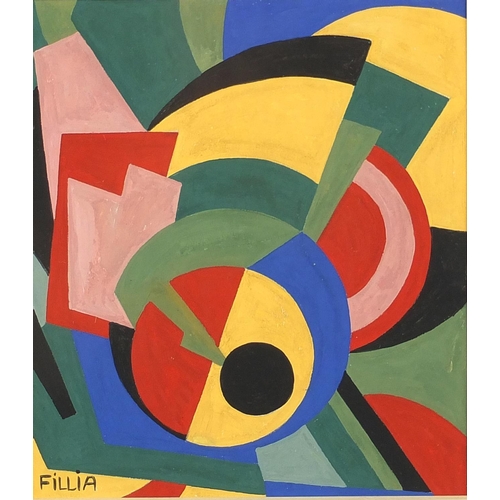 1225 - Abstract composition, colourful geometric shapes, gouache onto paper, bearing a signature Fillia, la... 