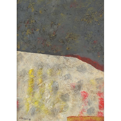 1198 - Abstract composition, oil onto board, bearing a signature Gerzso'61 and inscription verso, framed, 4... 