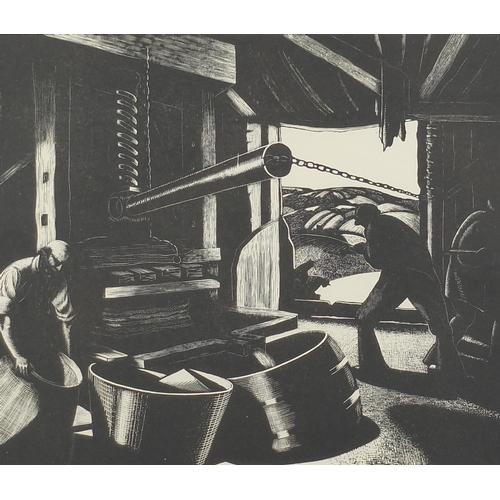 1423 - Clare Leighton - October, The Cider Press and one other, pair of wood engravings, one with label ver... 