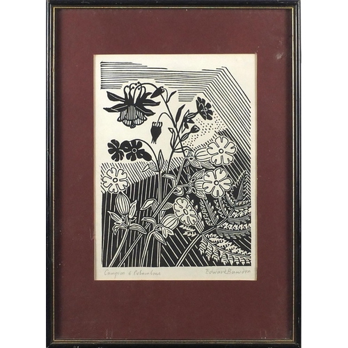 1419 - Edward Bawden - Champion of Columbine, pencil signed lino cut, mounted and framed, 24.5cm x 17.5cm