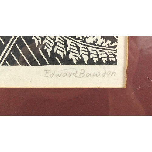 1419 - Edward Bawden - Champion of Columbine, pencil signed lino cut, mounted and framed, 24.5cm x 17.5cm
