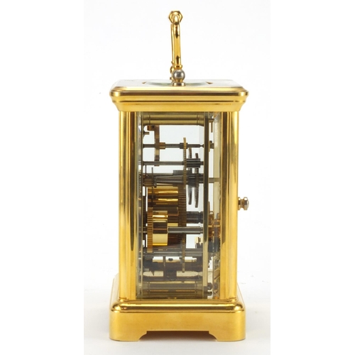 1130 - French brass cased carriage alarm clock by L'Epée with subsidiary dial, guarantee and box, the clock... 