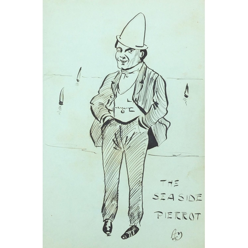 243 - Early 20th century sketch and annotation album including poems, The Seaside Pierrot and Baden Powell