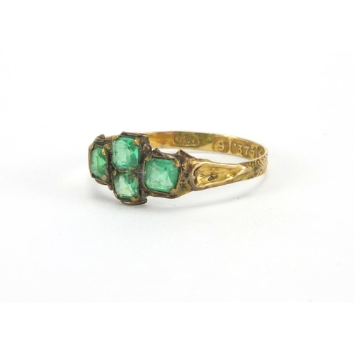 1050 - Antique 9ct gold green stone ring, size J, approximate weight 0.8g