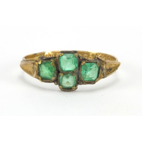 1050 - Antique 9ct gold green stone ring, size J, approximate weight 0.8g