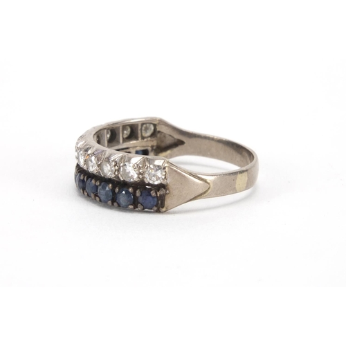 1033 - 18ct white gold diamond and sapphire half eternity ring, set with eleven diamonds and eleven sapphir... 