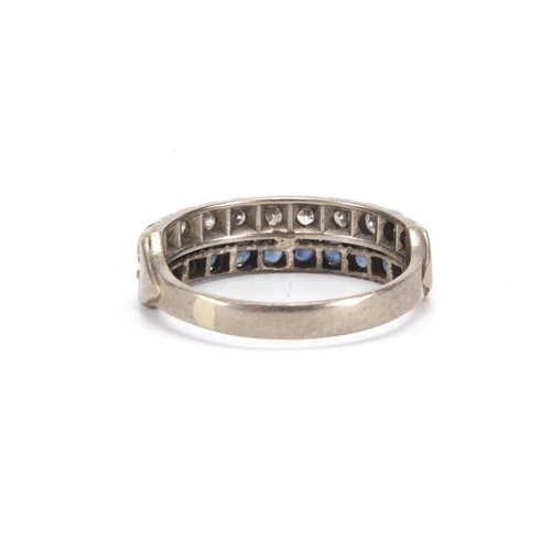 1033 - 18ct white gold diamond and sapphire half eternity ring, set with eleven diamonds and eleven sapphir... 