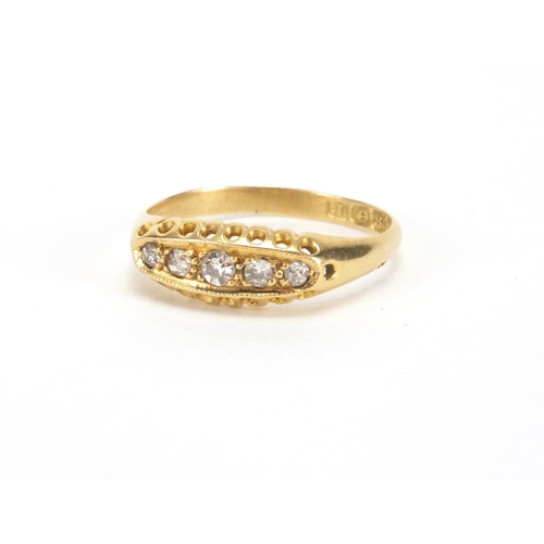 1037 - 18ct gold diamond five stone ring, size N, approximate weight 1.9g