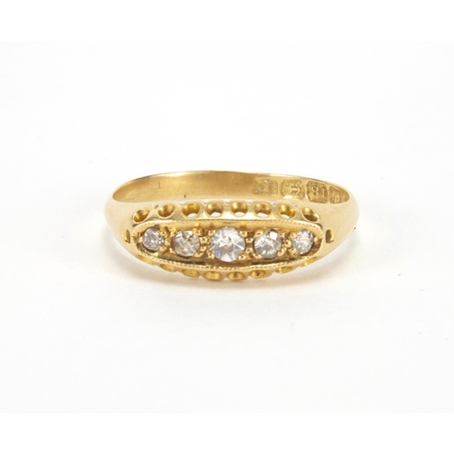 1037 - 18ct gold diamond five stone ring, size N, approximate weight 1.9g