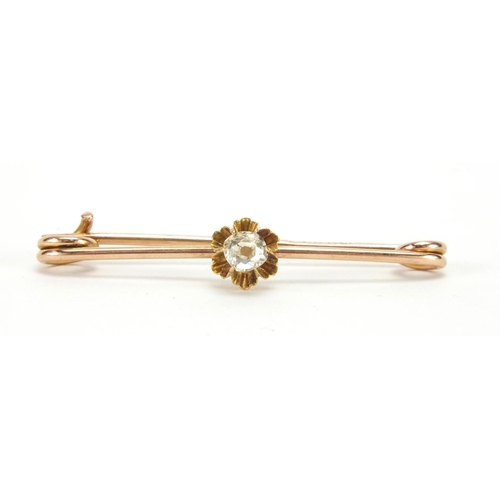 1023 - 9ct gold diamond solitaire bar brooch, 3.8cm in length, approximate weight 1.7g