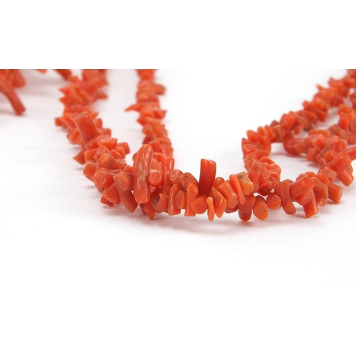 1061 - Six coral necklaces and a bracelet, approximate weight 165.0g