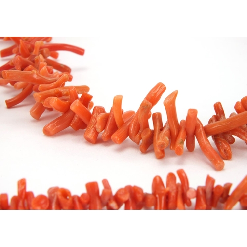 1061 - Six coral necklaces and a bracelet, approximate weight 165.0g