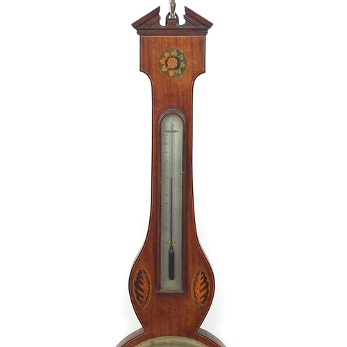 1143 - 19th century inlaid mahogany banjo barometer by L Nagretli & Sons of Bristol with with broken arch p... 