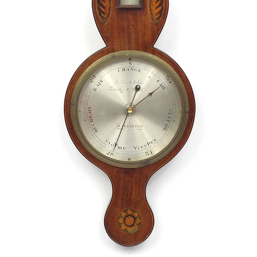 1143 - 19th century inlaid mahogany banjo barometer by L Nagretli & Sons of Bristol with with broken arch p... 