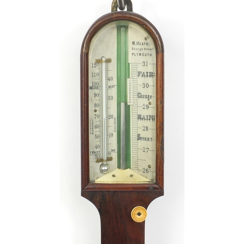 1141 - 19th century rosewood stick barometer by W Heath of Plymouth, 89cm high