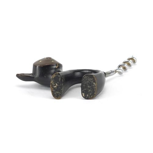 87 - Novelty Bronze cat corkscrew, probably by Karl Hagenauer, impressed L to the base, 11cm high