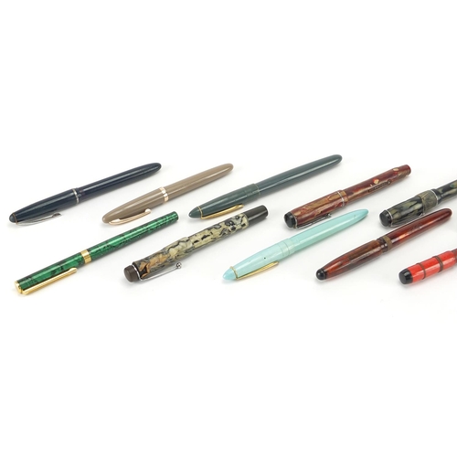 108 - Fountain pens including a Brown Ripple Conway Stewart and marbleised examples, some with gold nibs