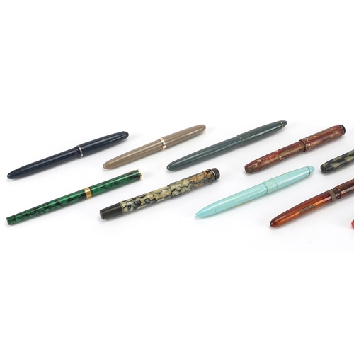 108 - Fountain pens including a Brown Ripple Conway Stewart and marbleised examples, some with gold nibs