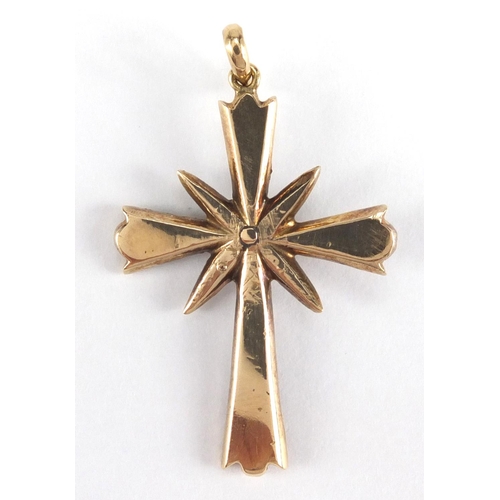 960 - Antique unmarked gold diamond cross pendant set with nineteen diamonds, 4cm in length, approximate w... 