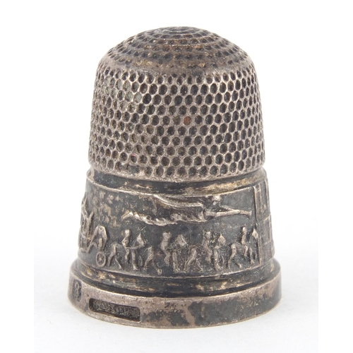 144 - King George V 1911 Coronation silver thimble, 2.5cm high, approximate weight  5.5g