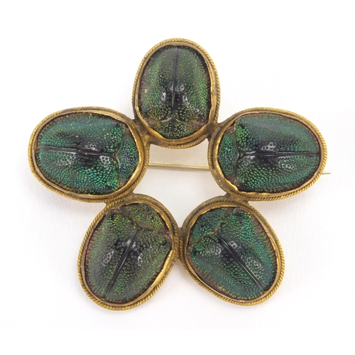 1040 - Vintage jewellery comprising a scarab beetle brooch, agate pendant and gold coloured metal amethyst ... 